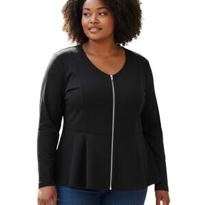 Lane Bryant 28W Black Zipper Women's Blazer Jacket Suit Coat Plus Size 4X 4XL